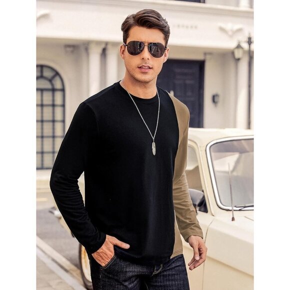 Hardaddy Men's Black Casual Contrast Color T-Shirts Crew Neck Tee Top - Picture 3 of 6